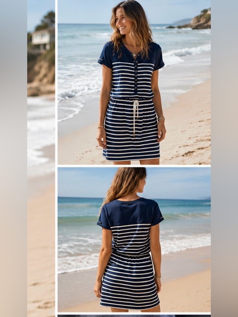 Lauren Ralph Lauren Nautical Stripe Drawstring Dress Size Large - Picture 7 of 7